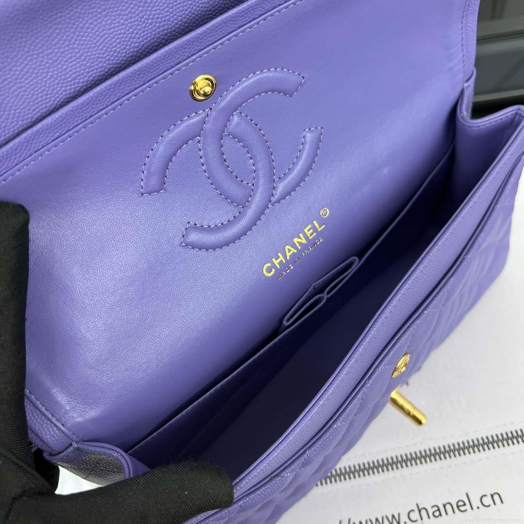 Chanel A01112 Flap Classic 11.12 Handbag Grained Calfskin & Gold-Tone Metal Purple
