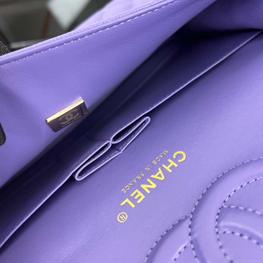 Chanel A01112 Flap Classic 11.12 Handbag Grained Calfskin & Gold-Tone Metal Purple