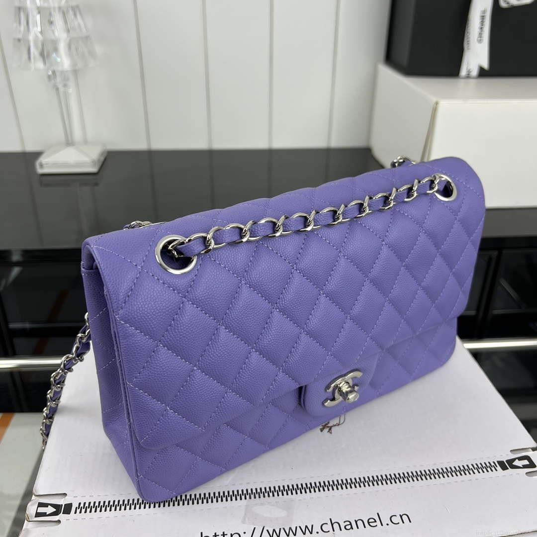 Chanel A01112 Flap Classic 11.12 Handbag Grained Calfskin & Silver-Tone Metal Purple