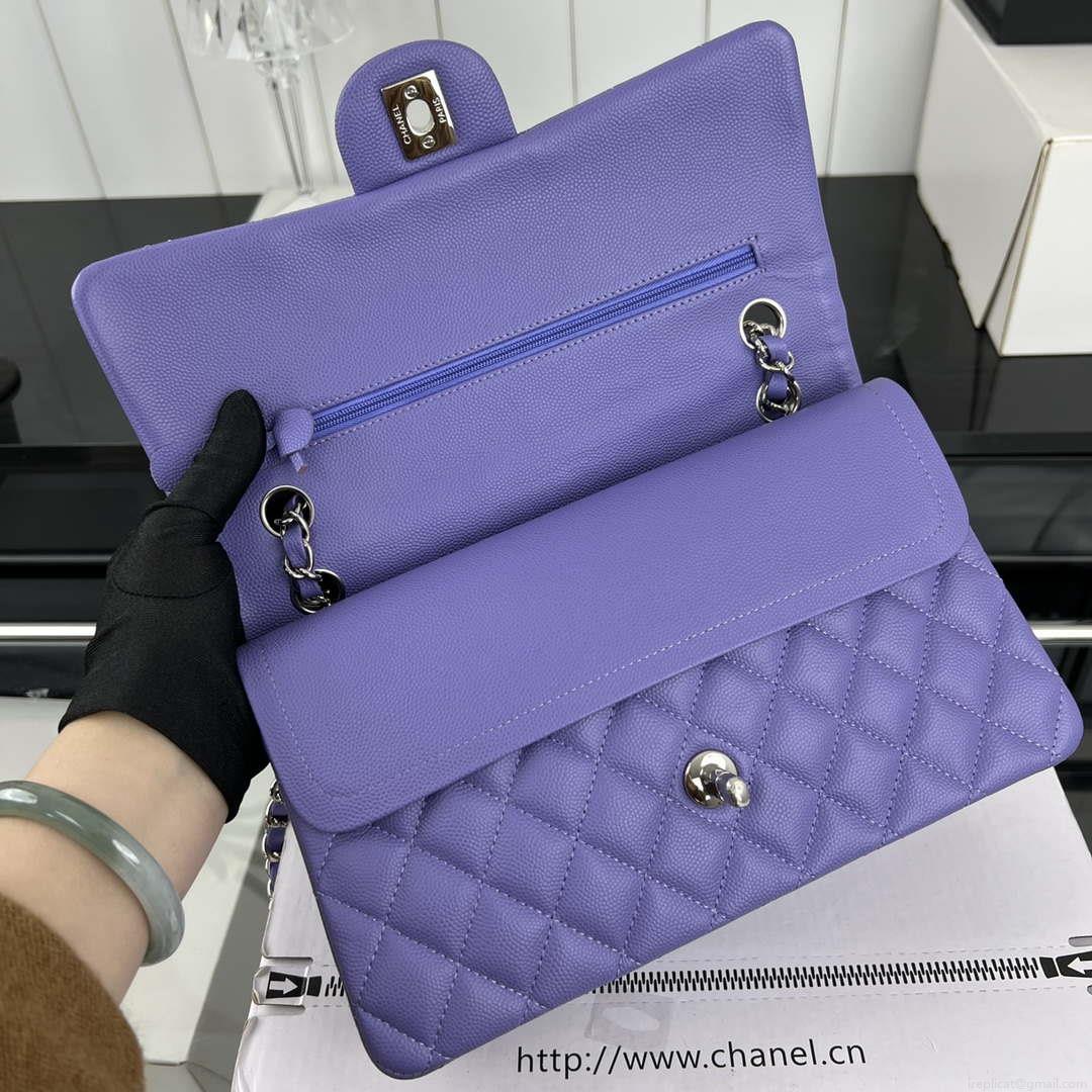 Chanel A01112 Flap Classic 11.12 Handbag Grained Calfskin & Silver-Tone Metal Purple