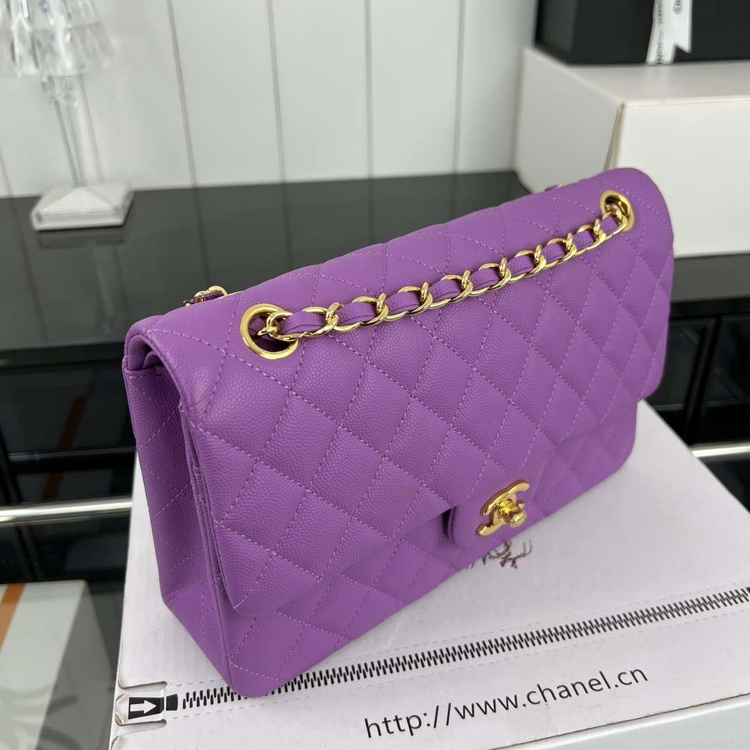Chanel A01112 Flap Classic 11.12 Handbag Grained Calfskin & Gold-Tone Metal Orchid