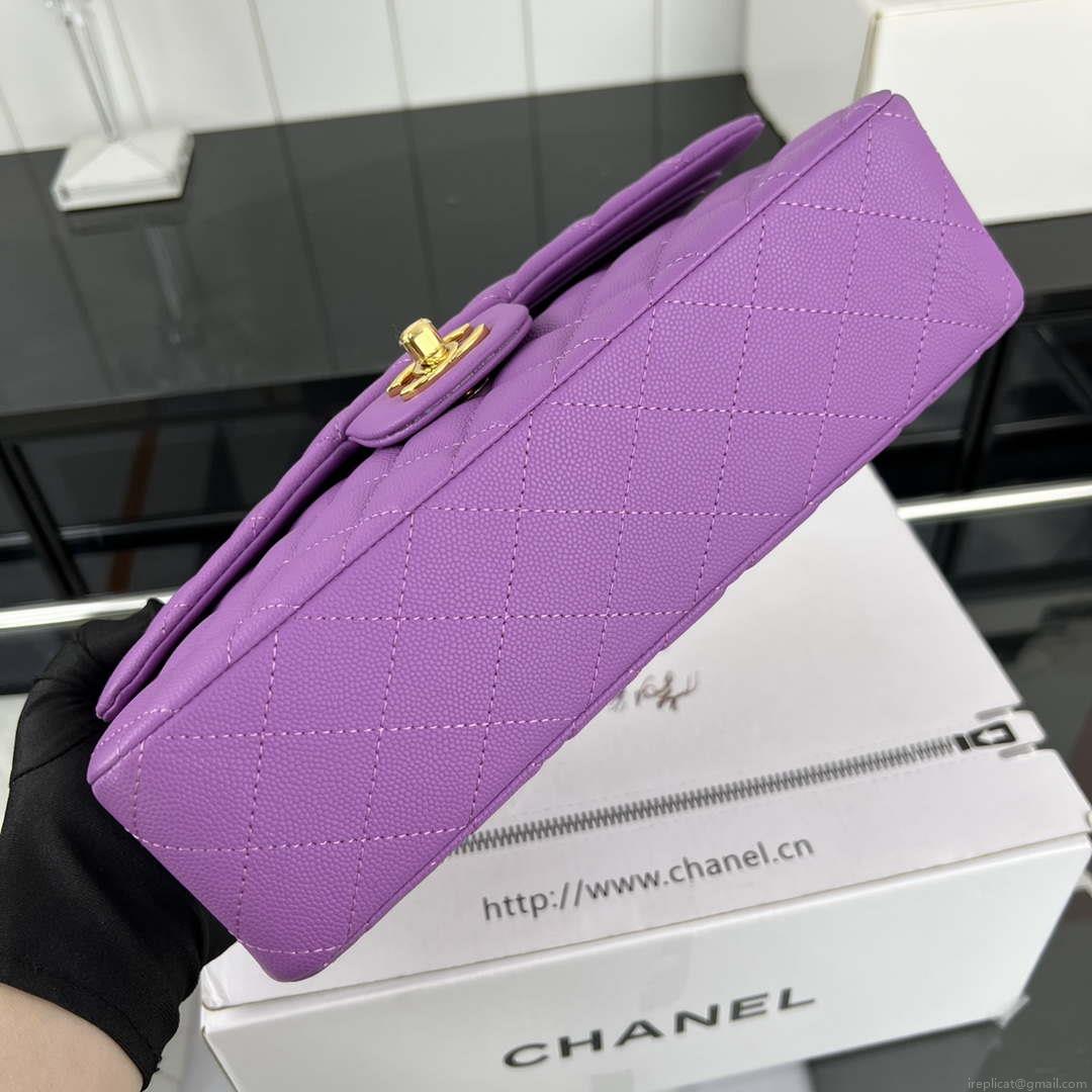 Chanel A01112 Flap Classic 11.12 Handbag Grained Calfskin & Gold-Tone Metal Orchid