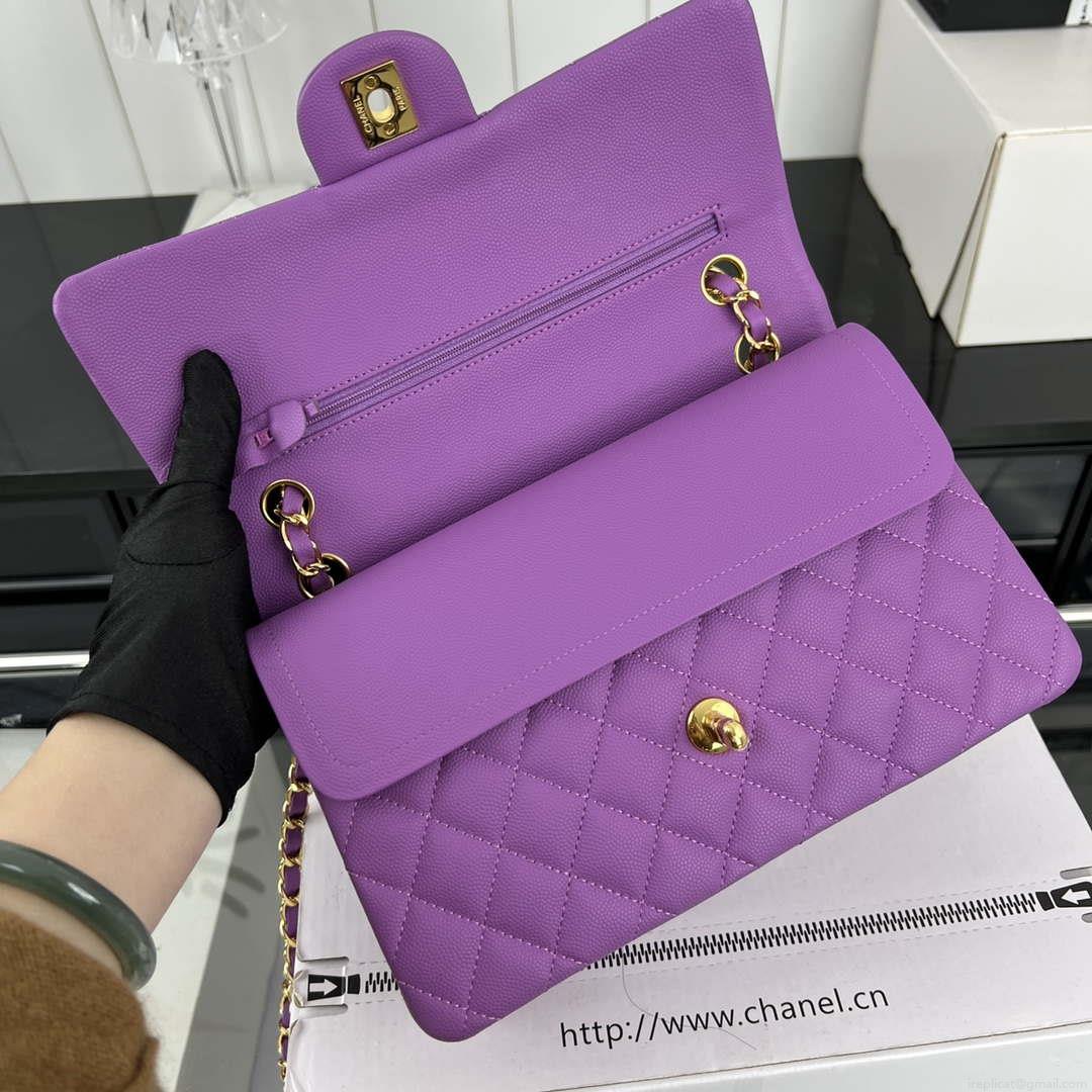 Chanel A01112 Flap Classic 11.12 Handbag Grained Calfskin & Gold-Tone Metal Orchid