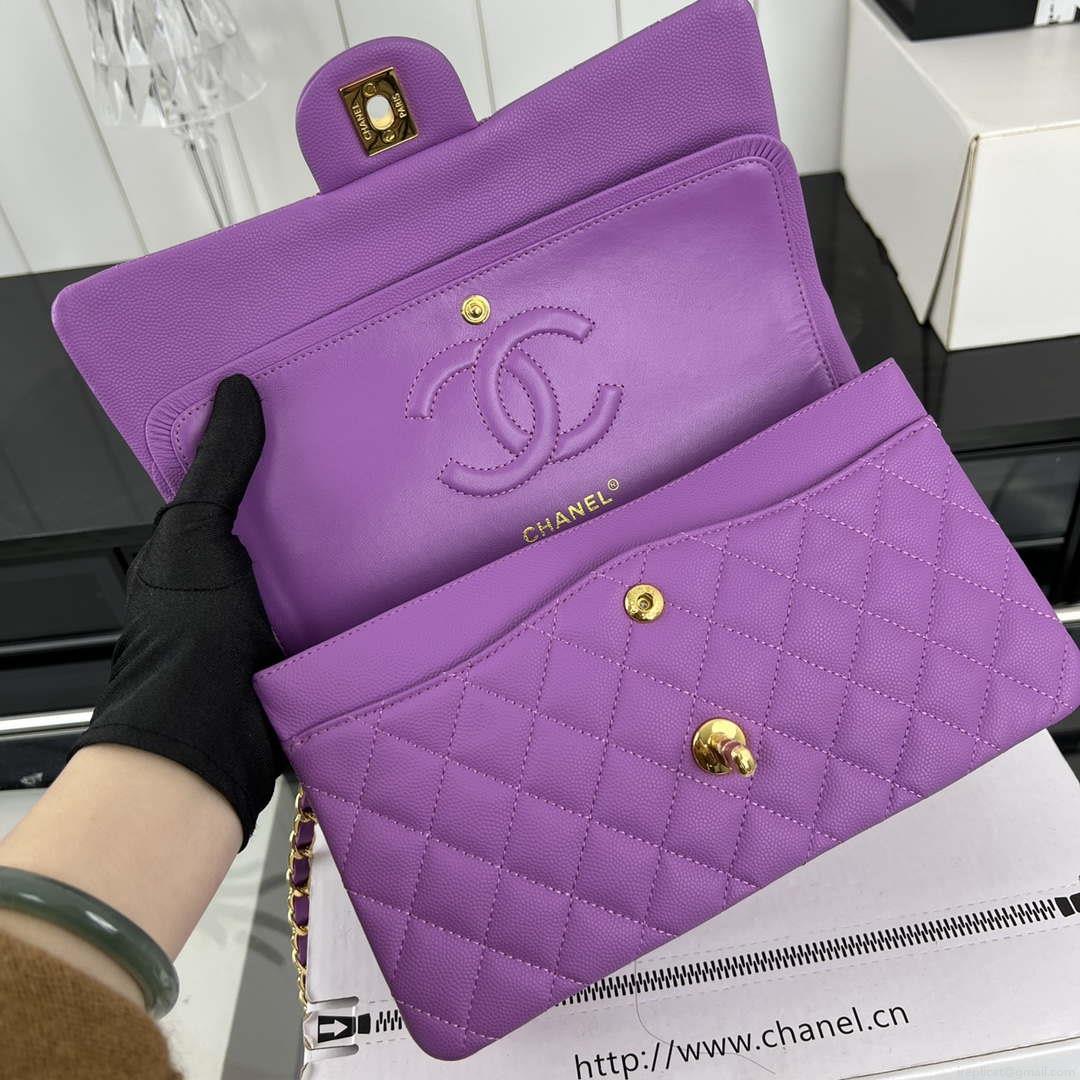 Chanel A01112 Flap Classic 11.12 Handbag Grained Calfskin & Gold-Tone Metal Orchid
