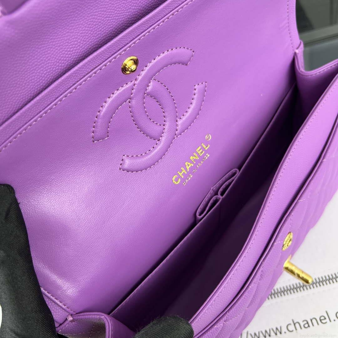 Chanel A01112 Flap Classic 11.12 Handbag Grained Calfskin & Gold-Tone Metal Orchid
