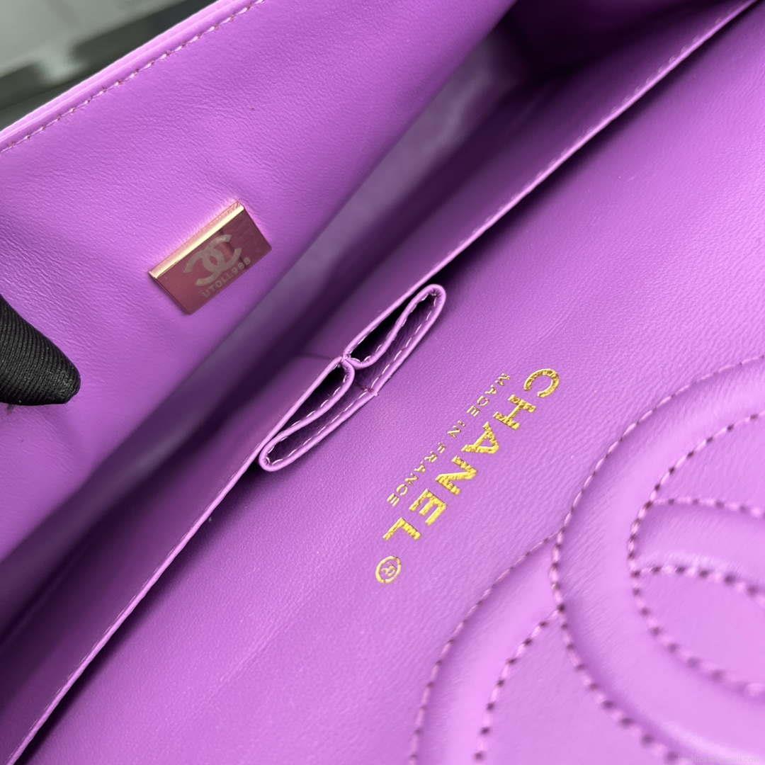 Chanel A01112 Flap Classic 11.12 Handbag Grained Calfskin & Gold-Tone Metal Orchid