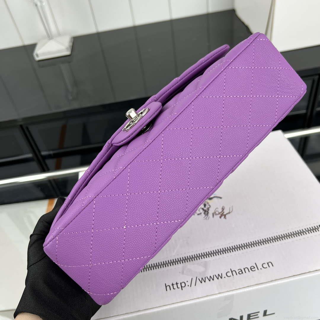 Chanel A01112 Flap Classic 11.12 Handbag Grained Calfskin & Silver-Tone Metal Orchid