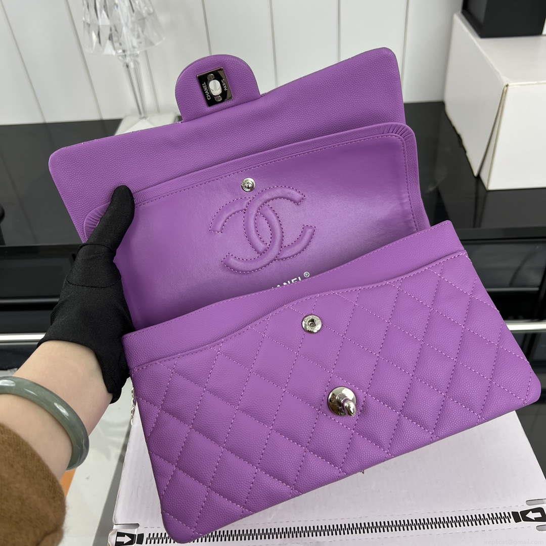 Chanel A01112 Flap Classic 11.12 Handbag Grained Calfskin & Silver-Tone Metal Orchid