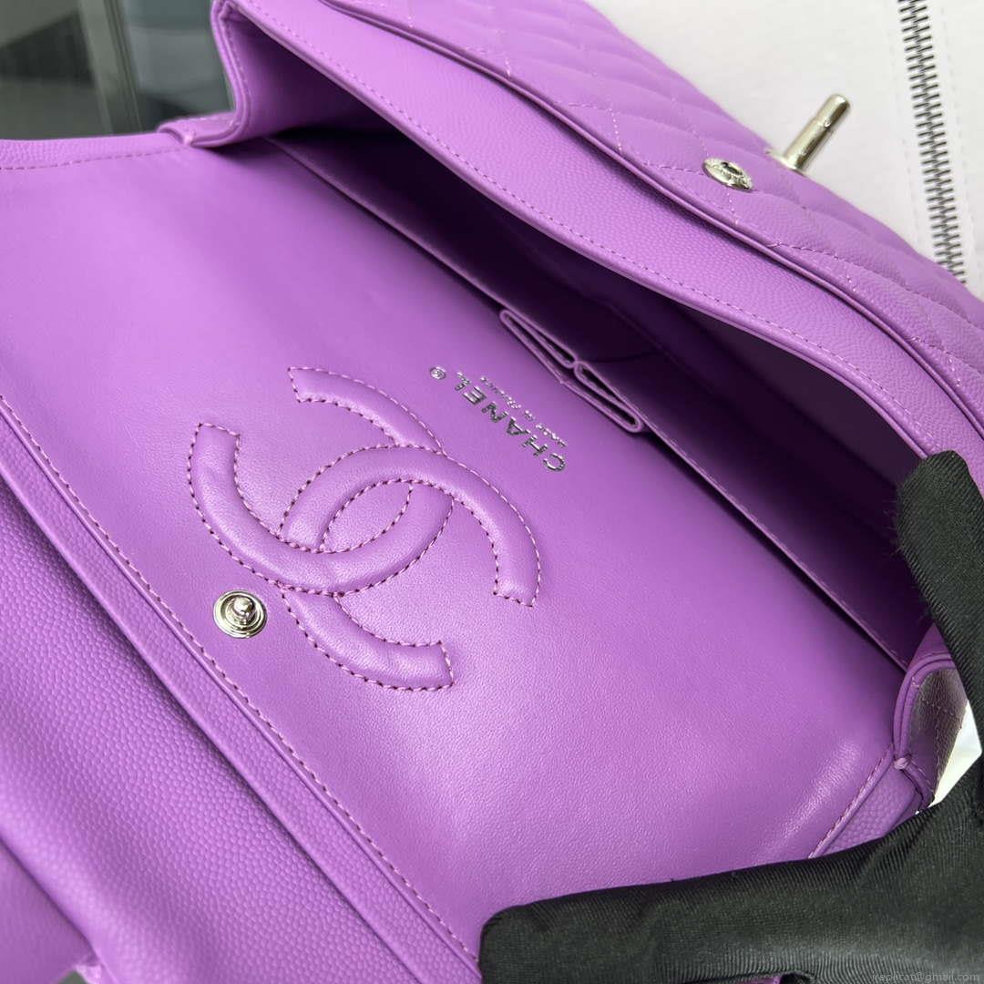 Chanel A01112 Flap Classic 11.12 Handbag Grained Calfskin & Silver-Tone Metal Orchid