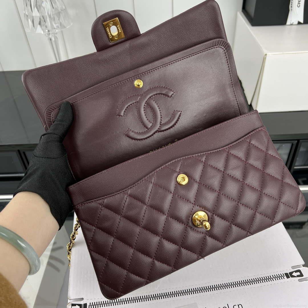Chanel A01112 Flap Classic 11.12 Handbag Grained Calfskin & Gold-Tone Metal Dark Brown