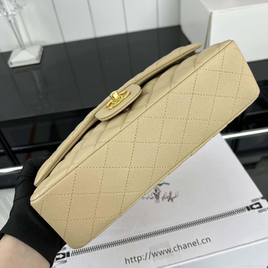 Chanel A01112 Flap Classic 11.12 Handbag Grained Calfskin & Gold-Tone Metal Apricot