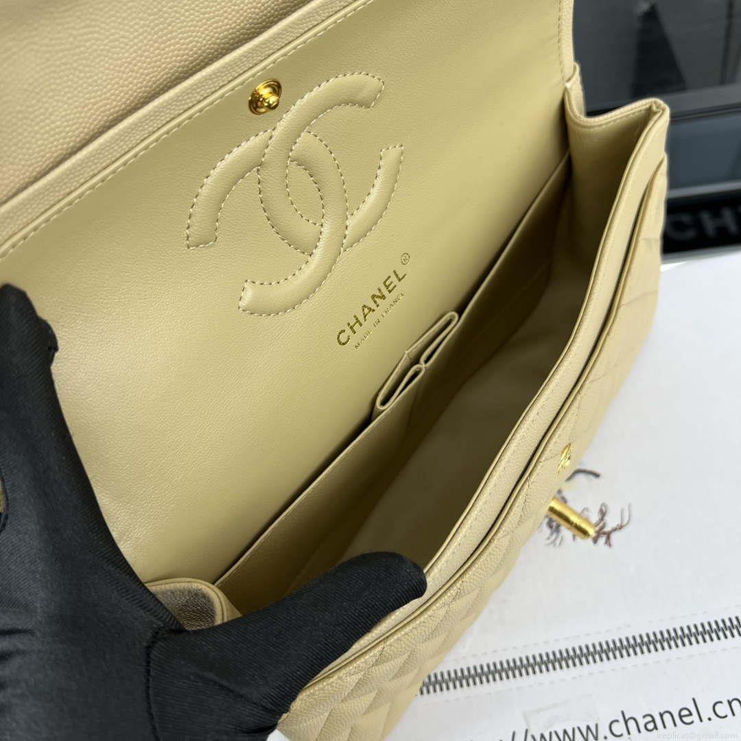 Chanel A01112 Flap Classic 11.12 Handbag Grained Calfskin & Gold-Tone Metal Apricot