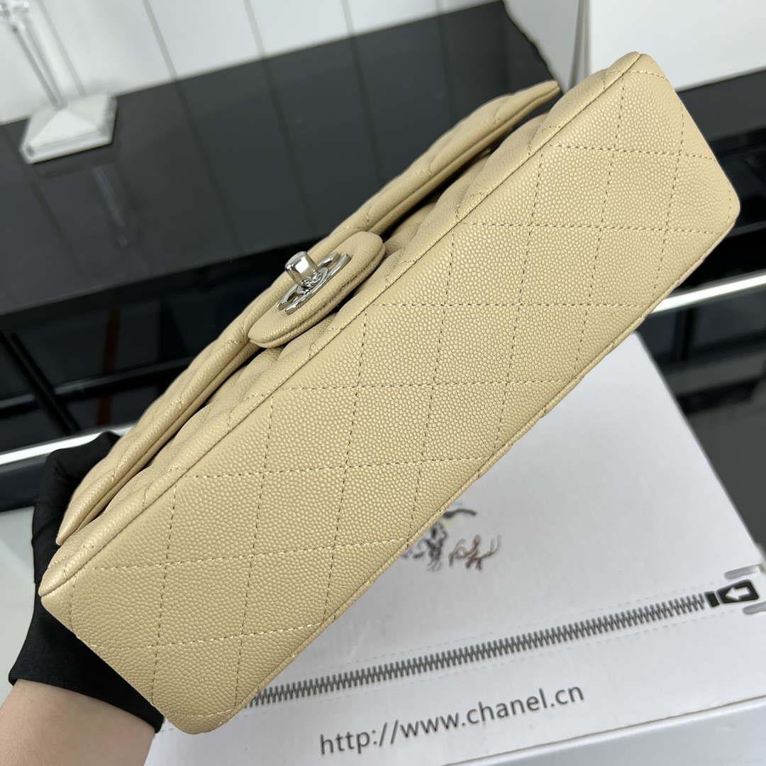 Chanel A01112 Flap Classic 11.12 Handbag Grained Calfskin & Silver-Tone Metal Apricot