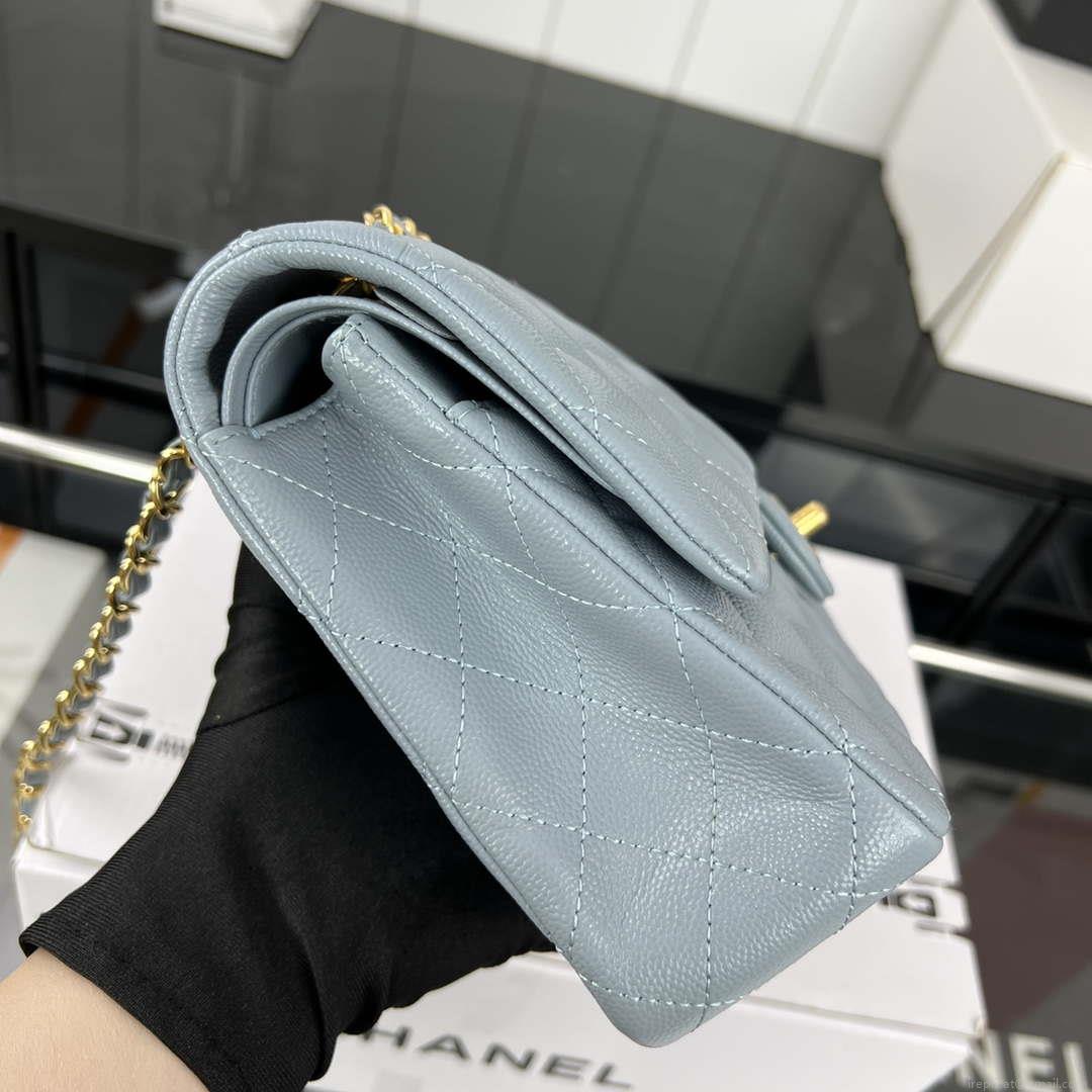 Chanel A01112 Flap Classic 11.12 Handbag Grained Calfskin & Gold-Tone Metal Baby Blue