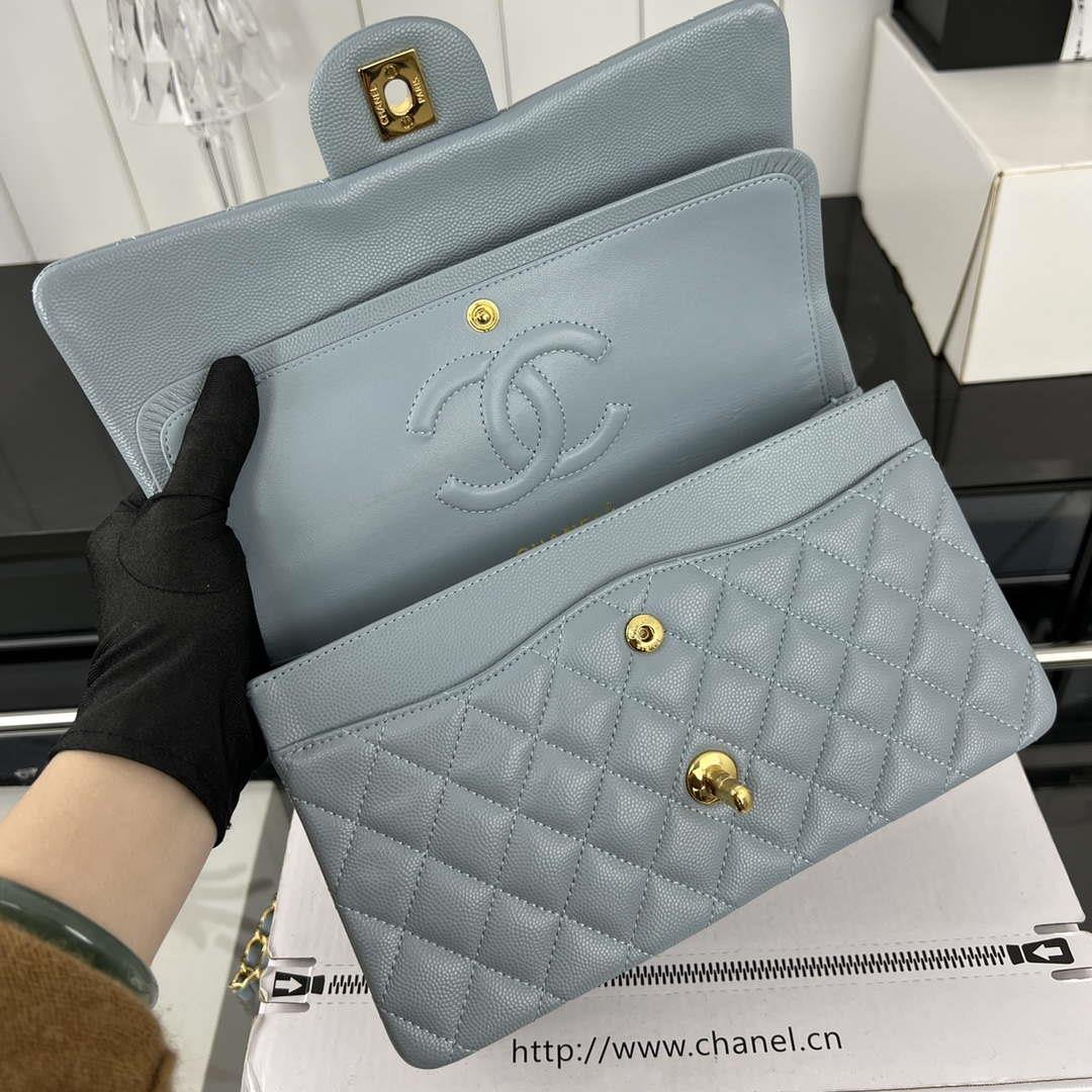 Chanel A01112 Flap Classic 11.12 Handbag Grained Calfskin & Gold-Tone Metal Baby Blue