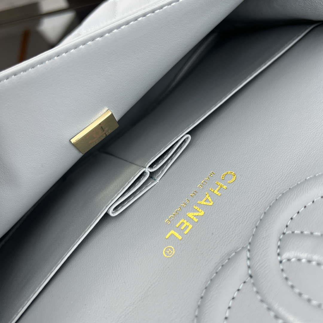 Chanel A01112 Flap Classic 11.12 Handbag Grained Calfskin & Gold-Tone Metal Baby Blue