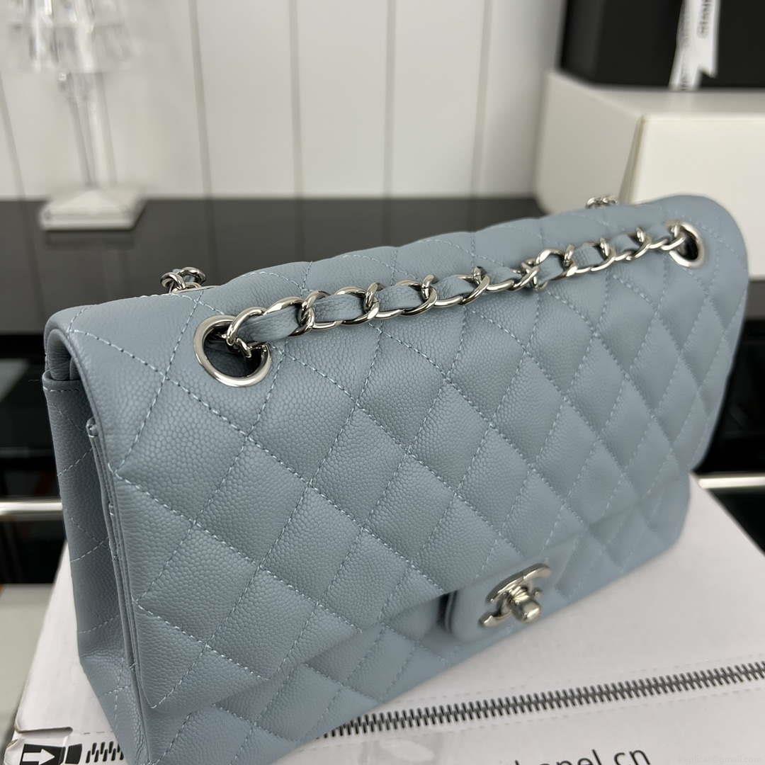 Chanel A01112 Flap Classic 11.12 Handbag Grained Calfskin & Silver-Tone Metal Baby Blue