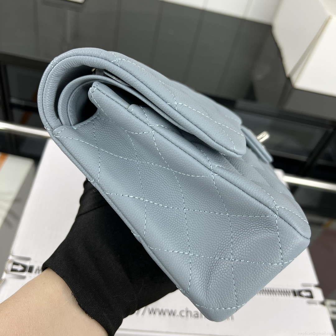 Chanel A01112 Flap Classic 11.12 Handbag Grained Calfskin & Silver-Tone Metal Baby Blue