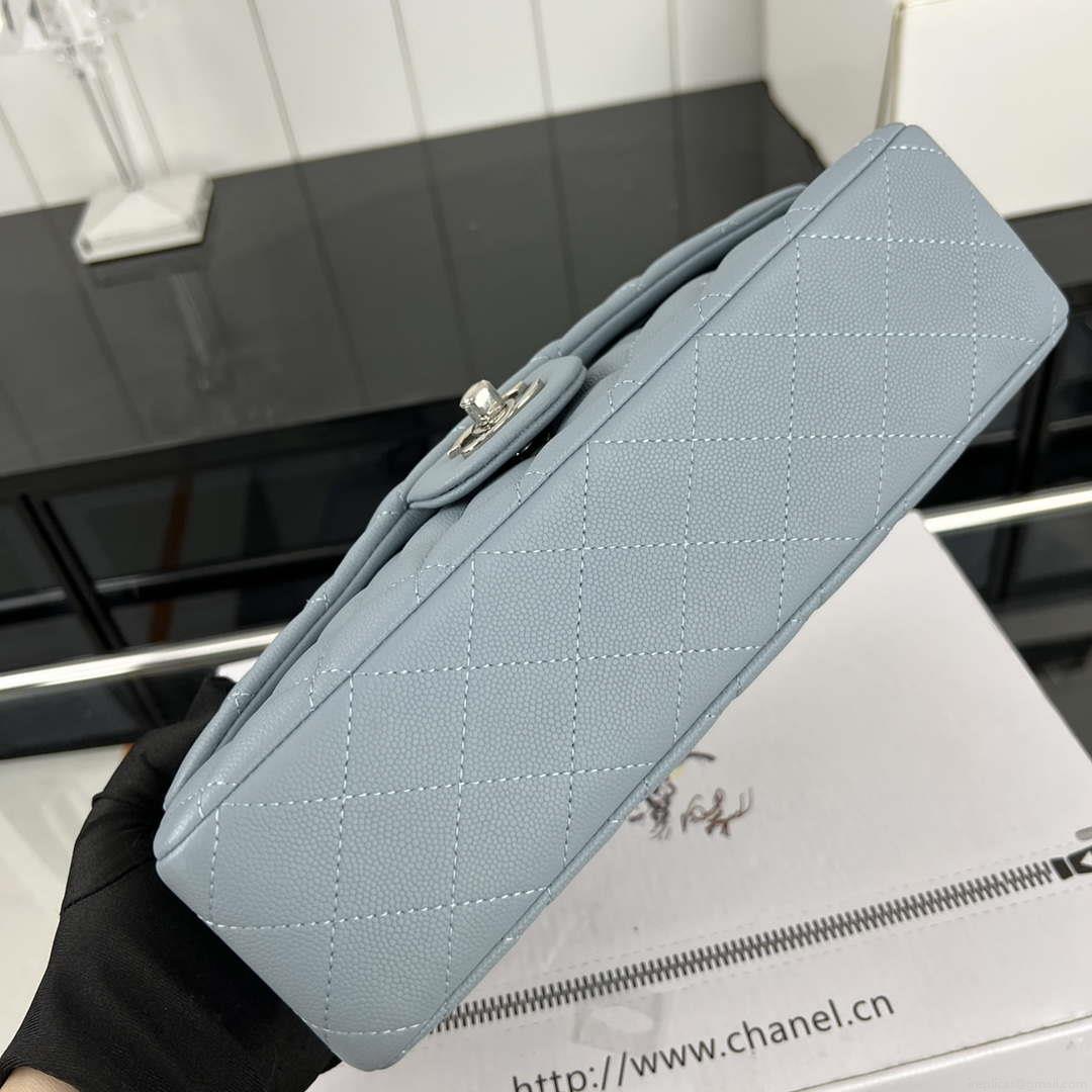 Chanel A01112 Flap Classic 11.12 Handbag Grained Calfskin & Silver-Tone Metal Baby Blue