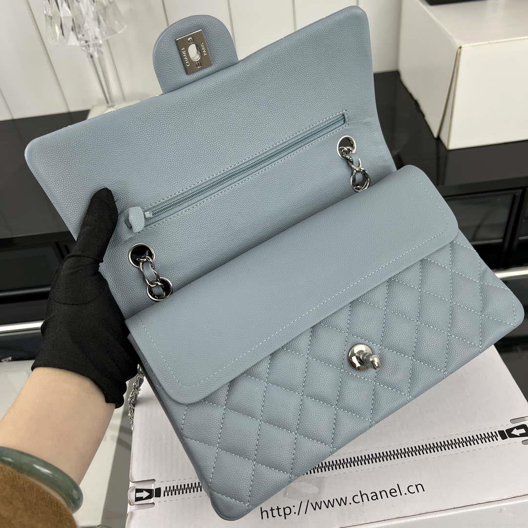 Chanel A01112 Flap Classic 11.12 Handbag Grained Calfskin & Silver-Tone Metal Baby Blue