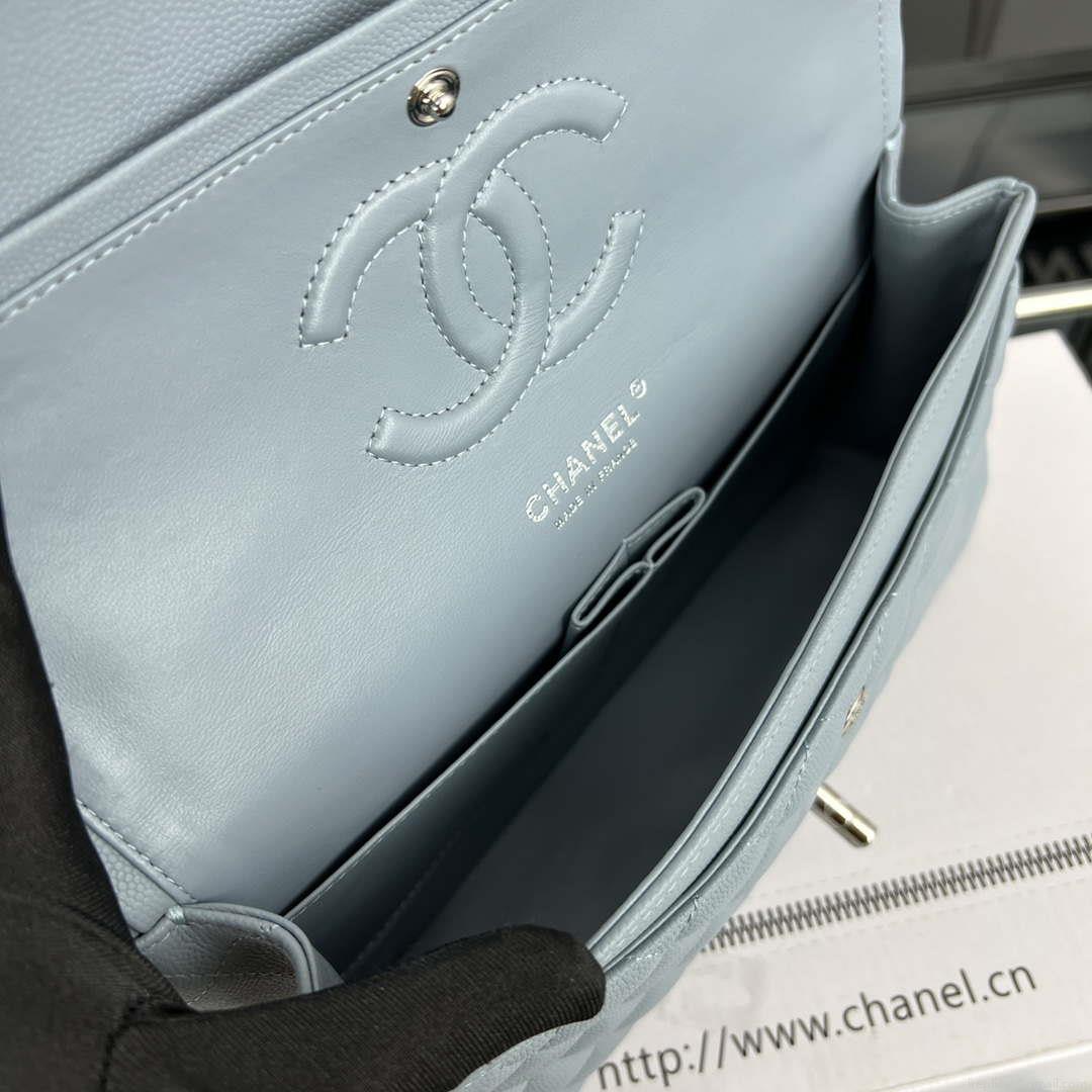 Chanel A01112 Flap Classic 11.12 Handbag Grained Calfskin & Silver-Tone Metal Baby Blue