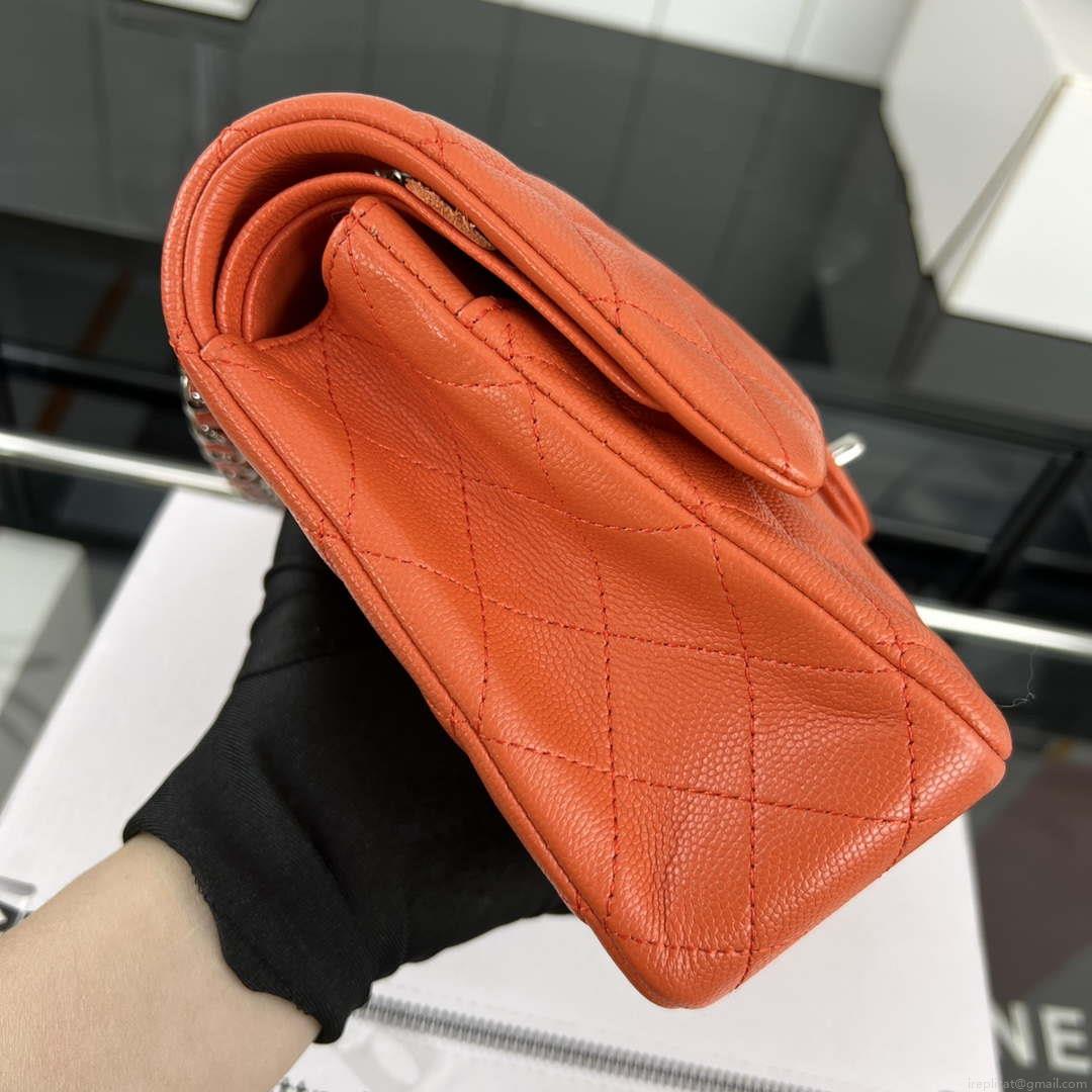 Chanel A01112 Flap Classic 11.12 Handbag Grained Calfskin & Silver-Tone Metal Orange