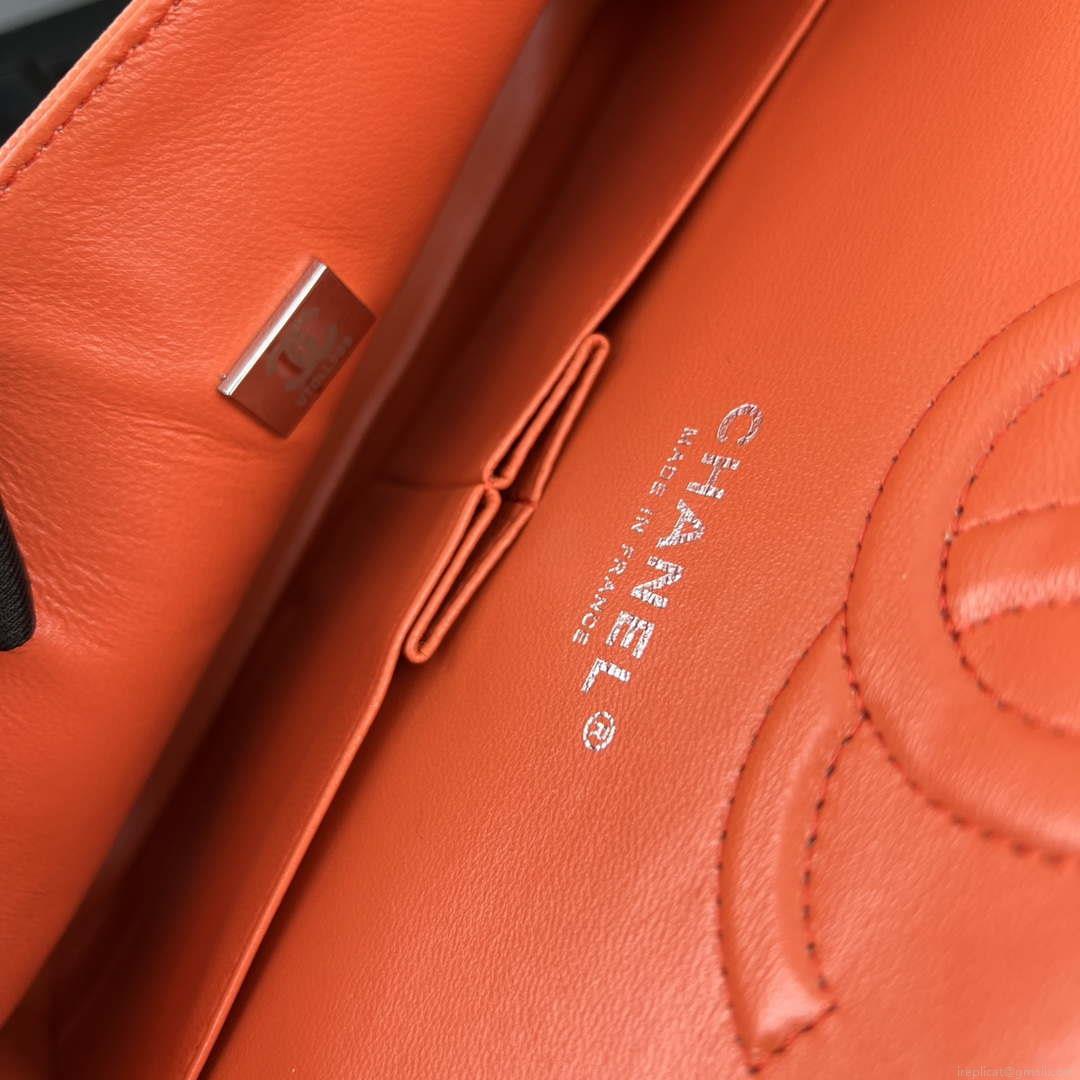 Chanel A01112 Flap Classic 11.12 Handbag Grained Calfskin & Silver-Tone Metal Orange