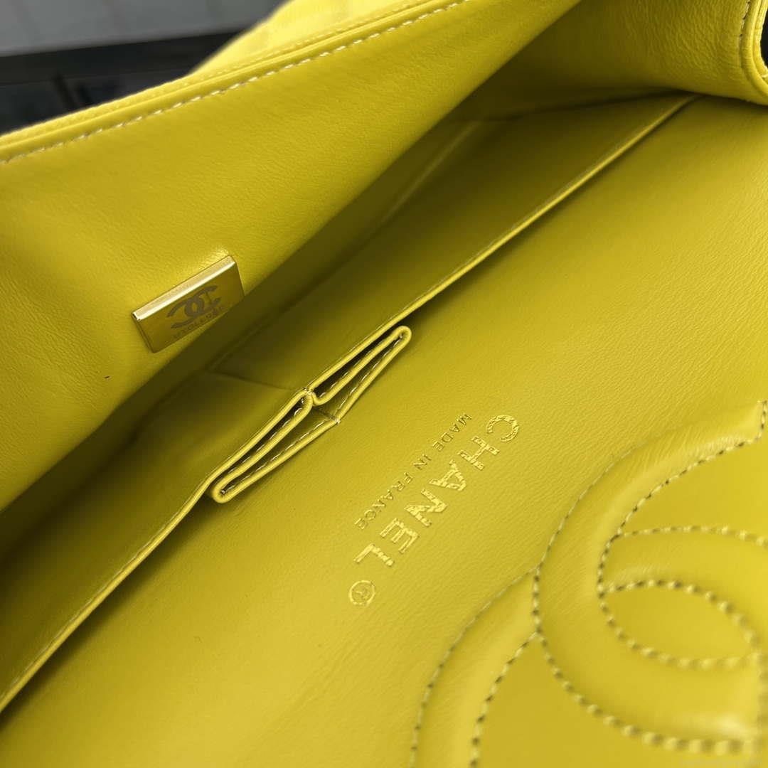 Chanel A01112 Flap Classic 11.12 Handbag Grained Calfskin & Gold-Tone Metal Yellow