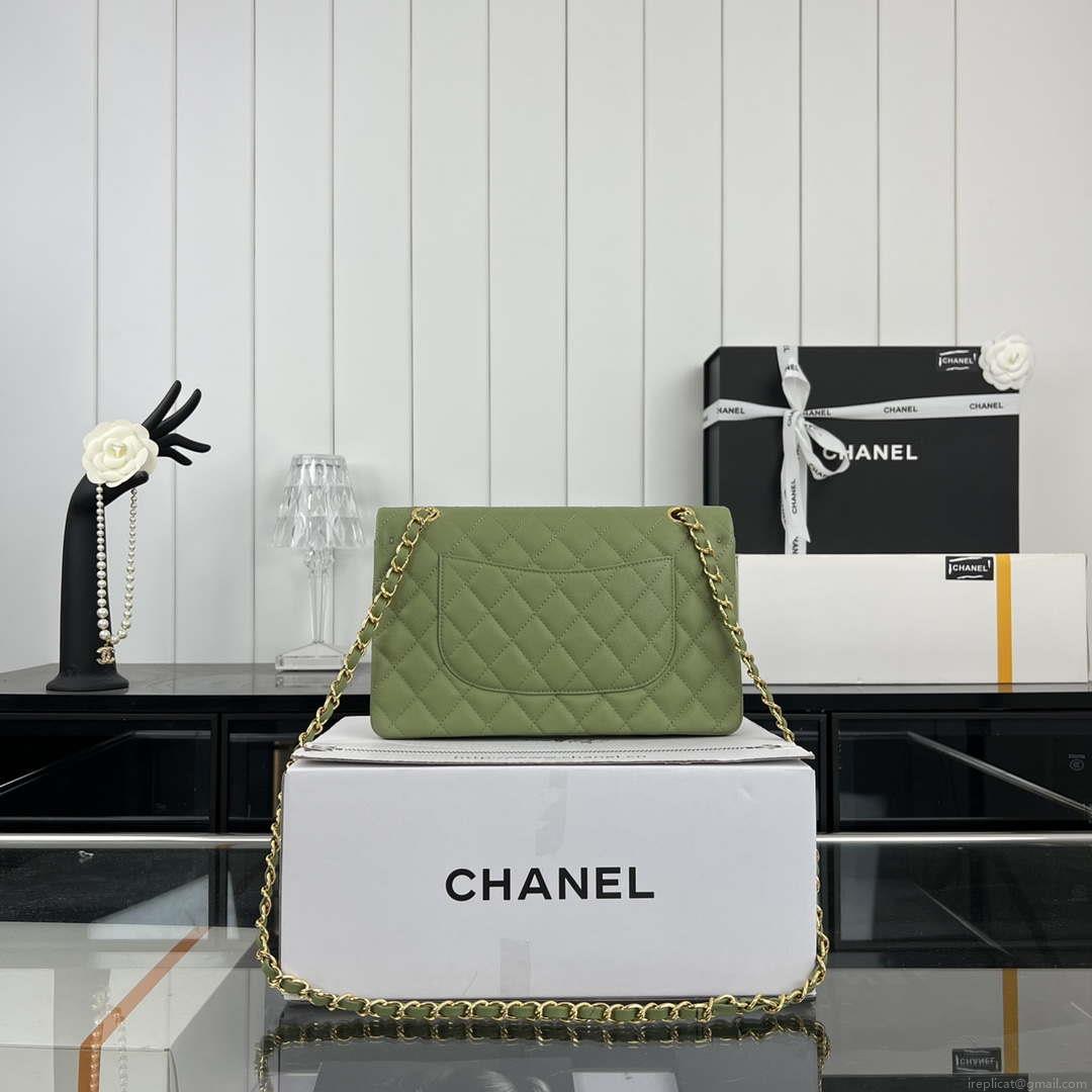 Chanel A01112 Flap Classic 11.12 Handbag Grained Calfskin & Gold-Tone Metal Green