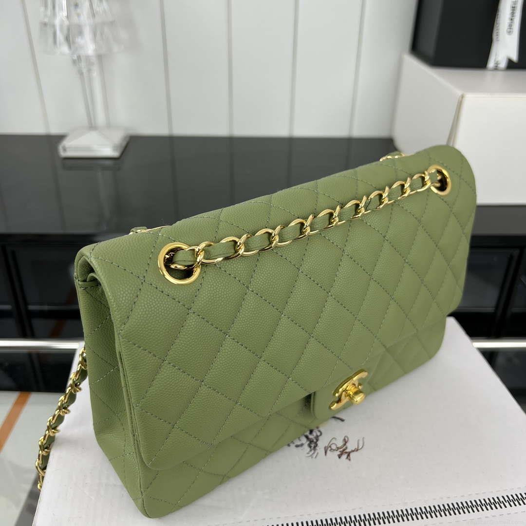 Chanel A01112 Flap Classic 11.12 Handbag Grained Calfskin & Gold-Tone Metal Green