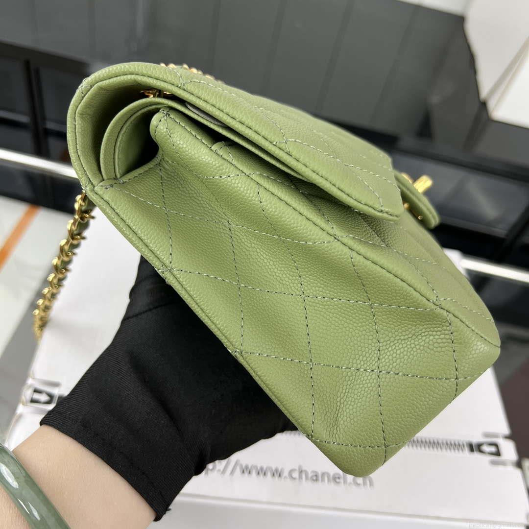 Chanel A01112 Flap Classic 11.12 Handbag Grained Calfskin & Gold-Tone Metal Green