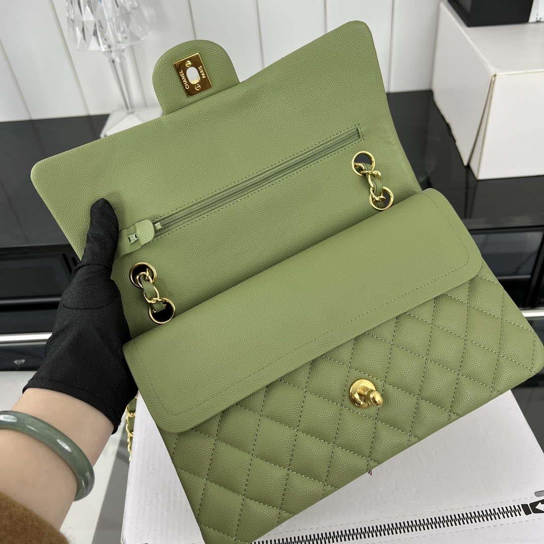 Chanel A01112 Flap Classic 11.12 Handbag Grained Calfskin & Gold-Tone Metal Green