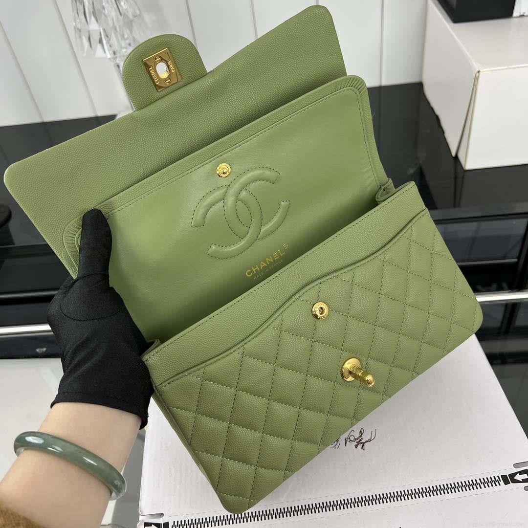 Chanel A01112 Flap Classic 11.12 Handbag Grained Calfskin & Gold-Tone Metal Green