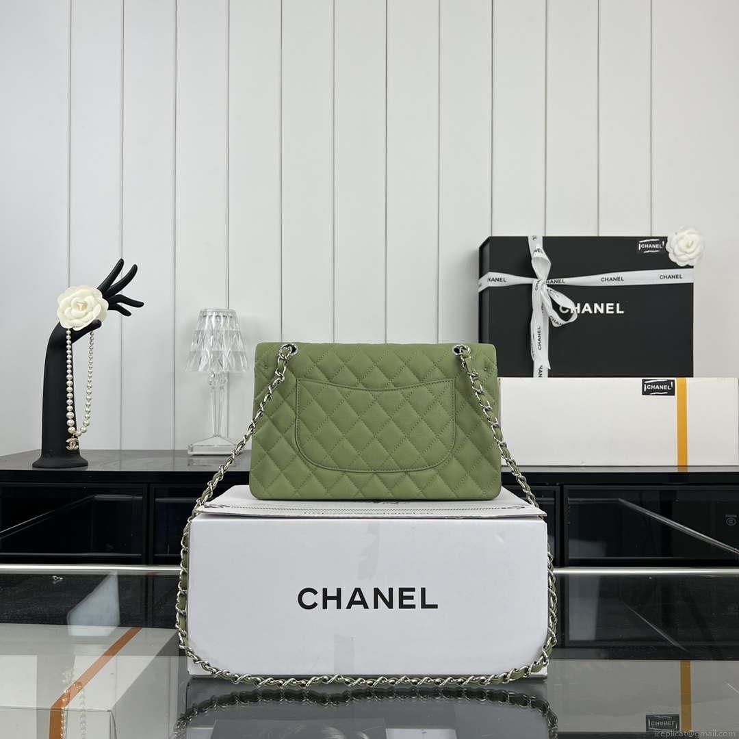 Chanel A01112 Flap Classic 11.12 Handbag Grained Calfskin & Silver-Tone Metal Green