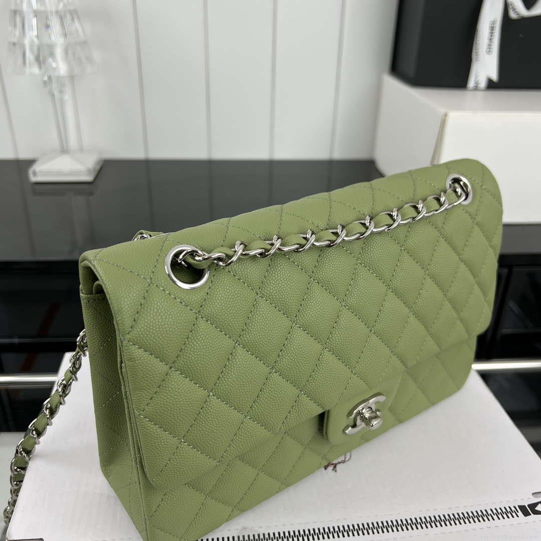 Chanel A01112 Flap Classic 11.12 Handbag Grained Calfskin & Silver-Tone Metal Green