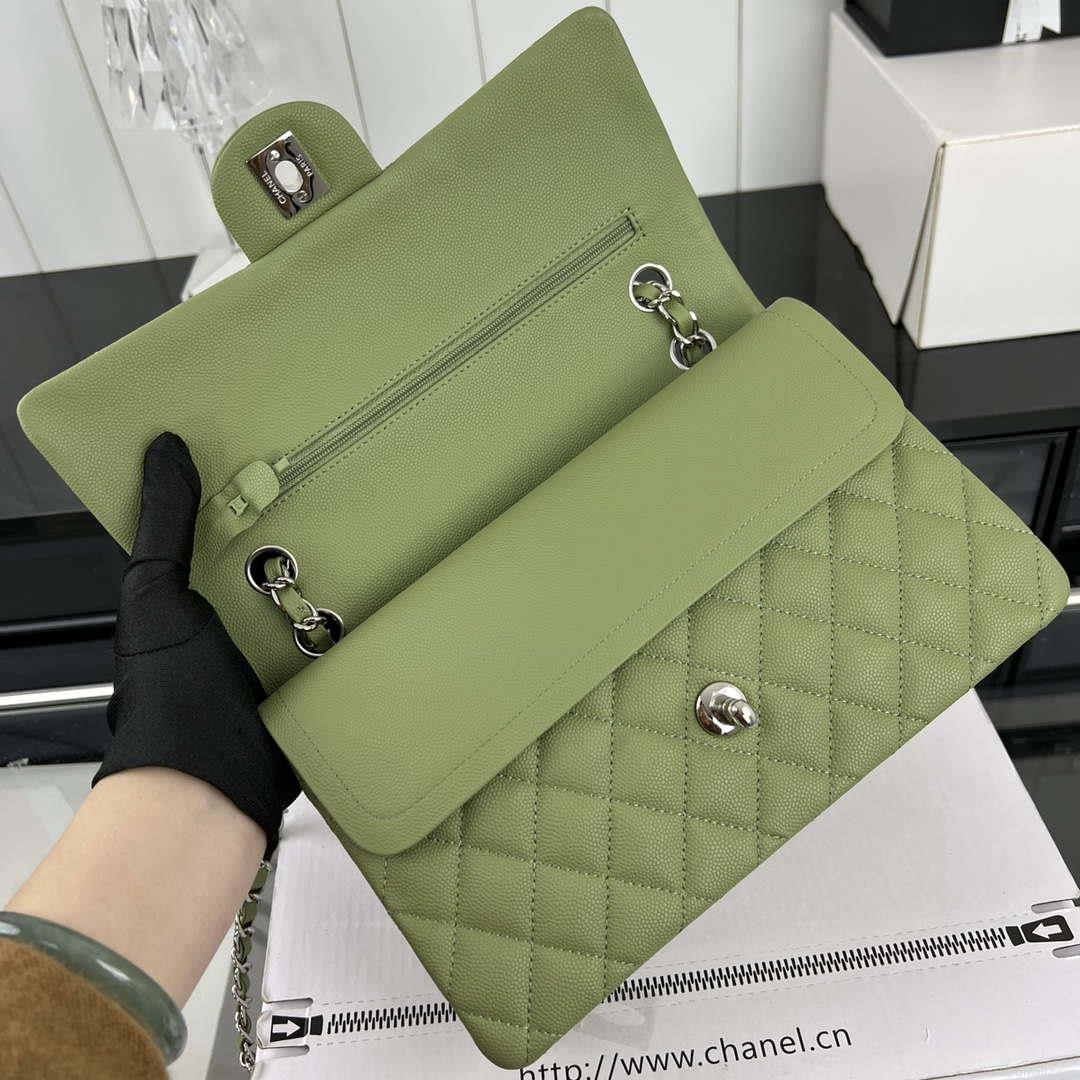 Chanel A01112 Flap Classic 11.12 Handbag Grained Calfskin & Silver-Tone Metal Green
