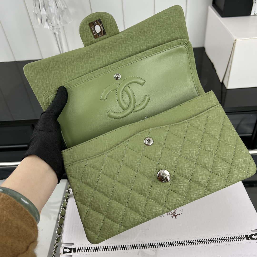 Chanel A01112 Flap Classic 11.12 Handbag Grained Calfskin & Silver-Tone Metal Green