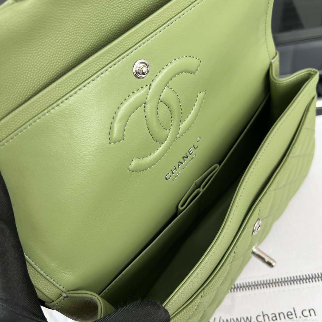 Chanel A01112 Flap Classic 11.12 Handbag Grained Calfskin & Silver-Tone Metal Green