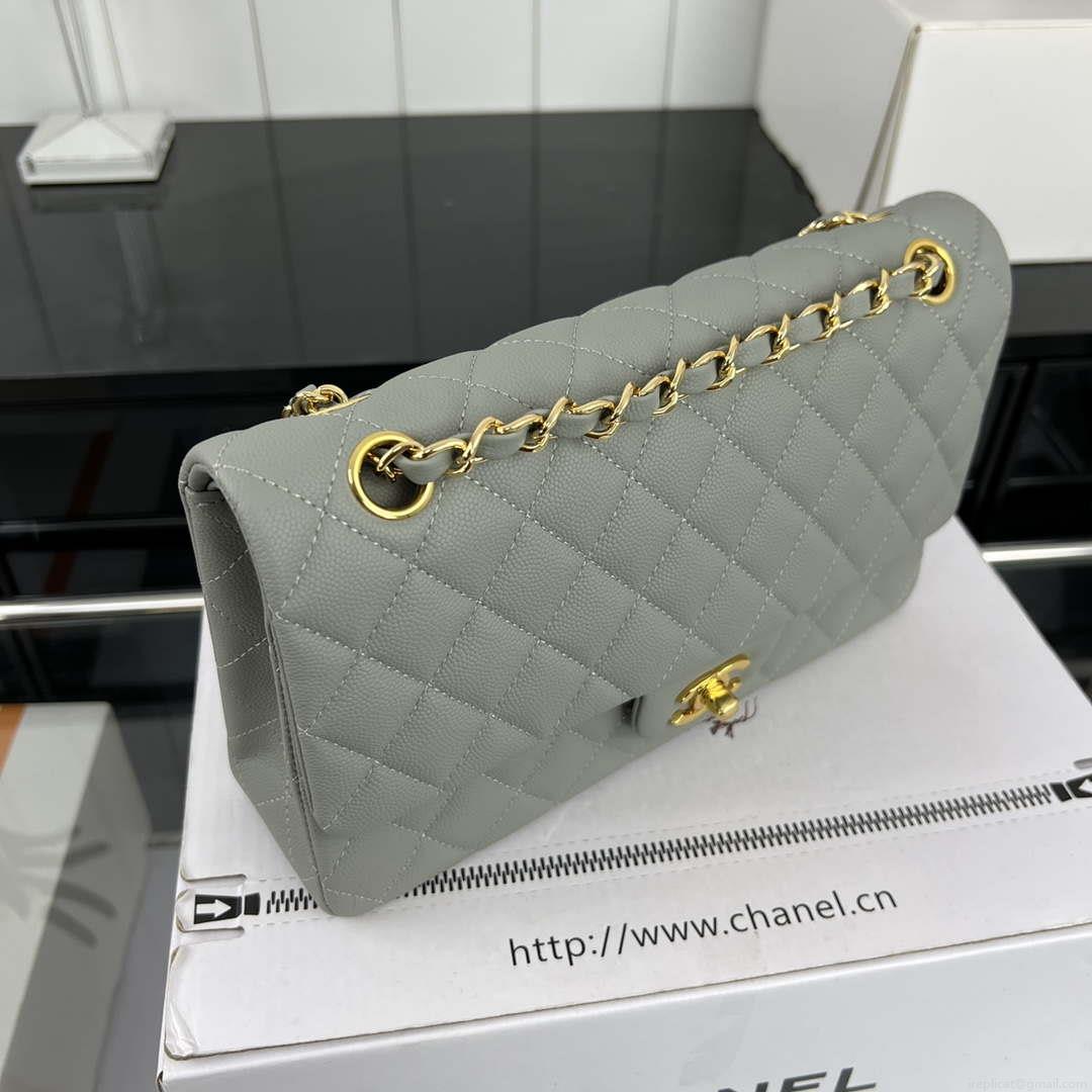 Chanel A01112 Flap Classic 11.12 Handbag Grained Calfskin & Gold-Tone Metal Gray