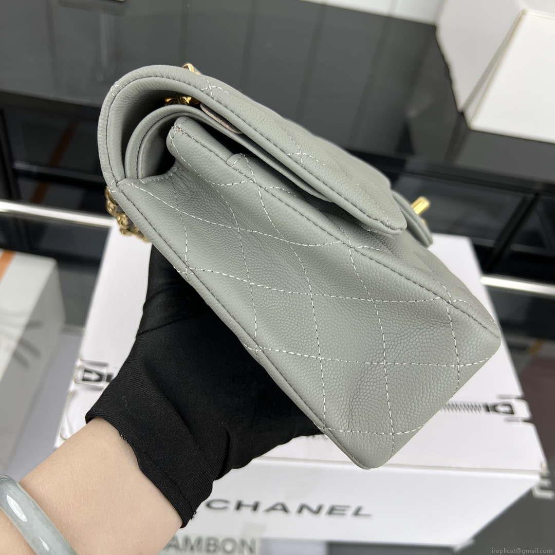 Chanel A01112 Flap Classic 11.12 Handbag Grained Calfskin & Gold-Tone Metal Gray