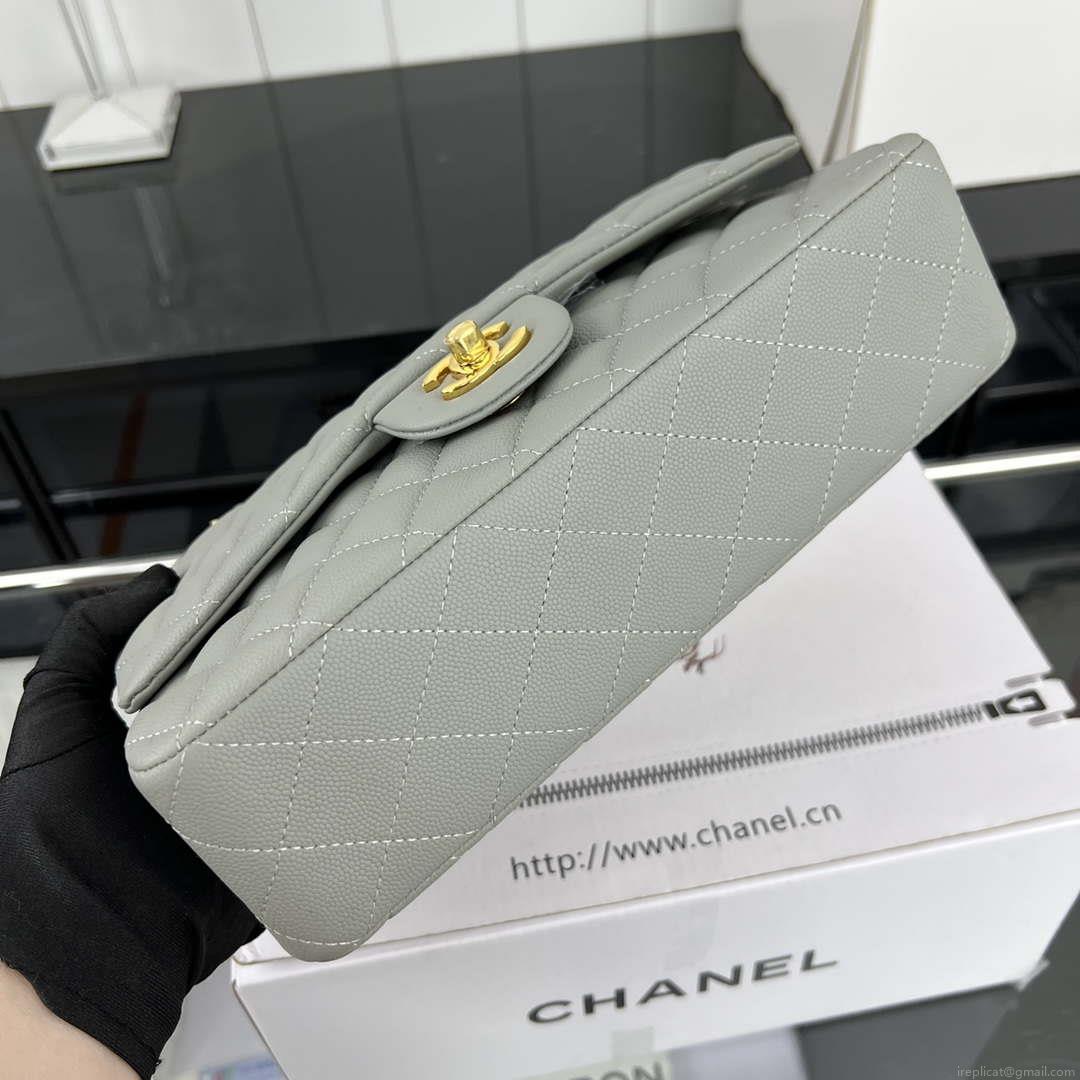 Chanel A01112 Flap Classic 11.12 Handbag Grained Calfskin & Gold-Tone Metal Gray