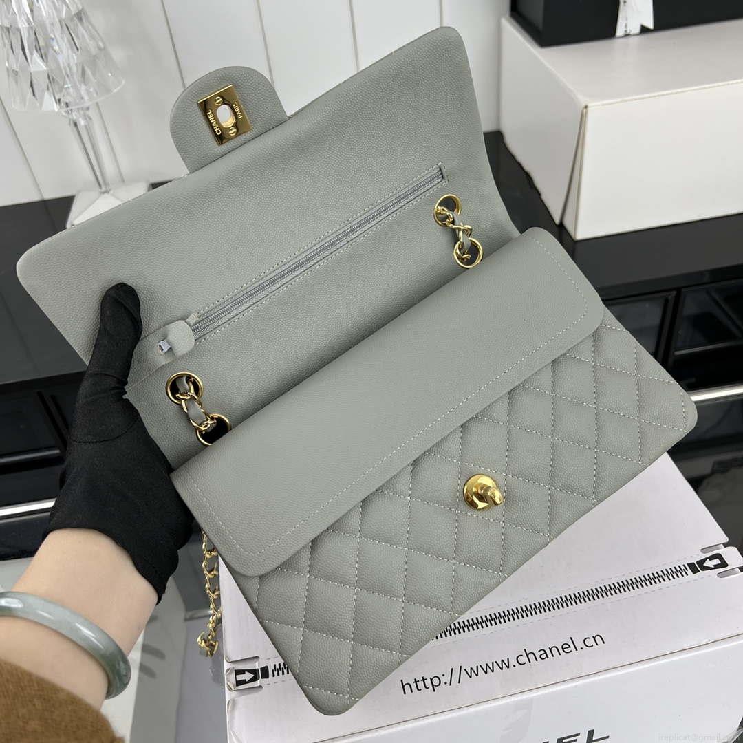 Chanel A01112 Flap Classic 11.12 Handbag Grained Calfskin & Gold-Tone Metal Gray
