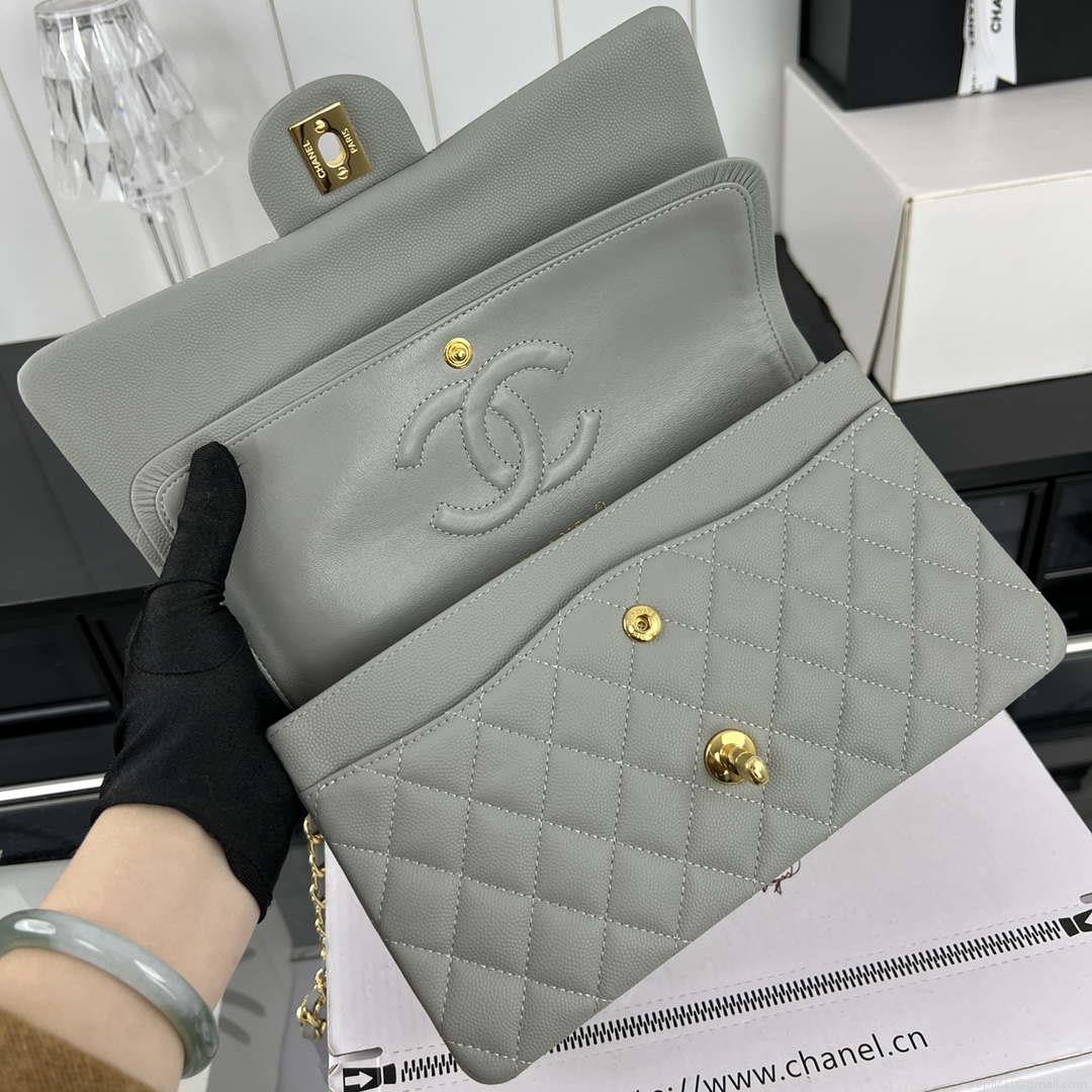 Chanel A01112 Flap Classic 11.12 Handbag Grained Calfskin & Gold-Tone Metal Gray