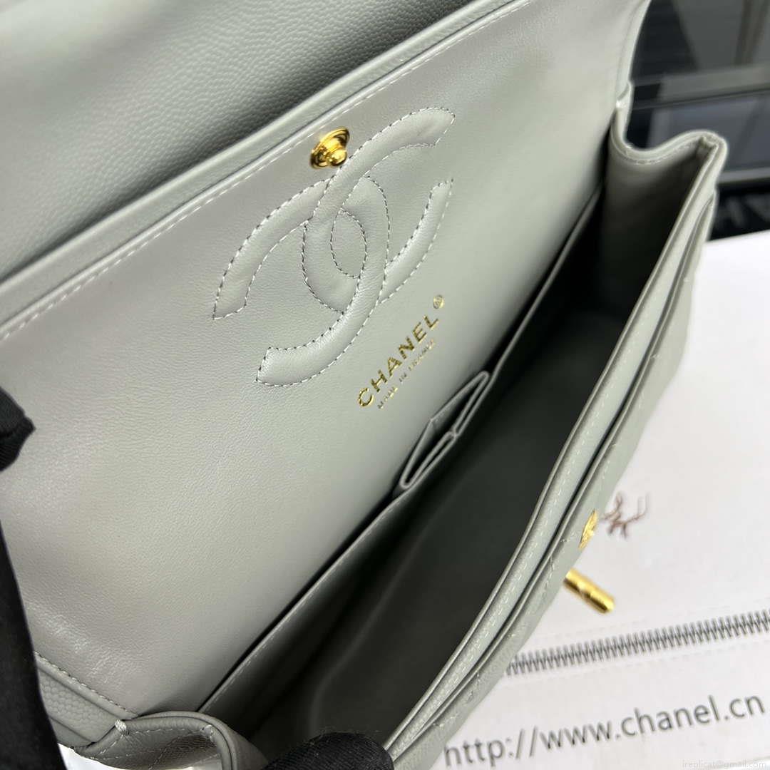 Chanel A01112 Flap Classic 11.12 Handbag Grained Calfskin & Gold-Tone Metal Gray