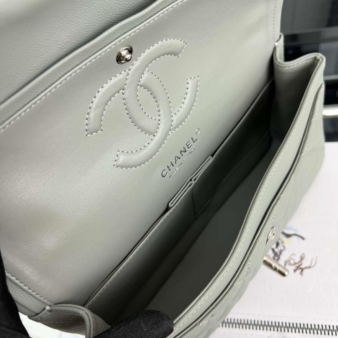 Chanel A01112 Flap Classic 11.12 Handbag Grained Calfskin & Silver-Tone Metal Gray