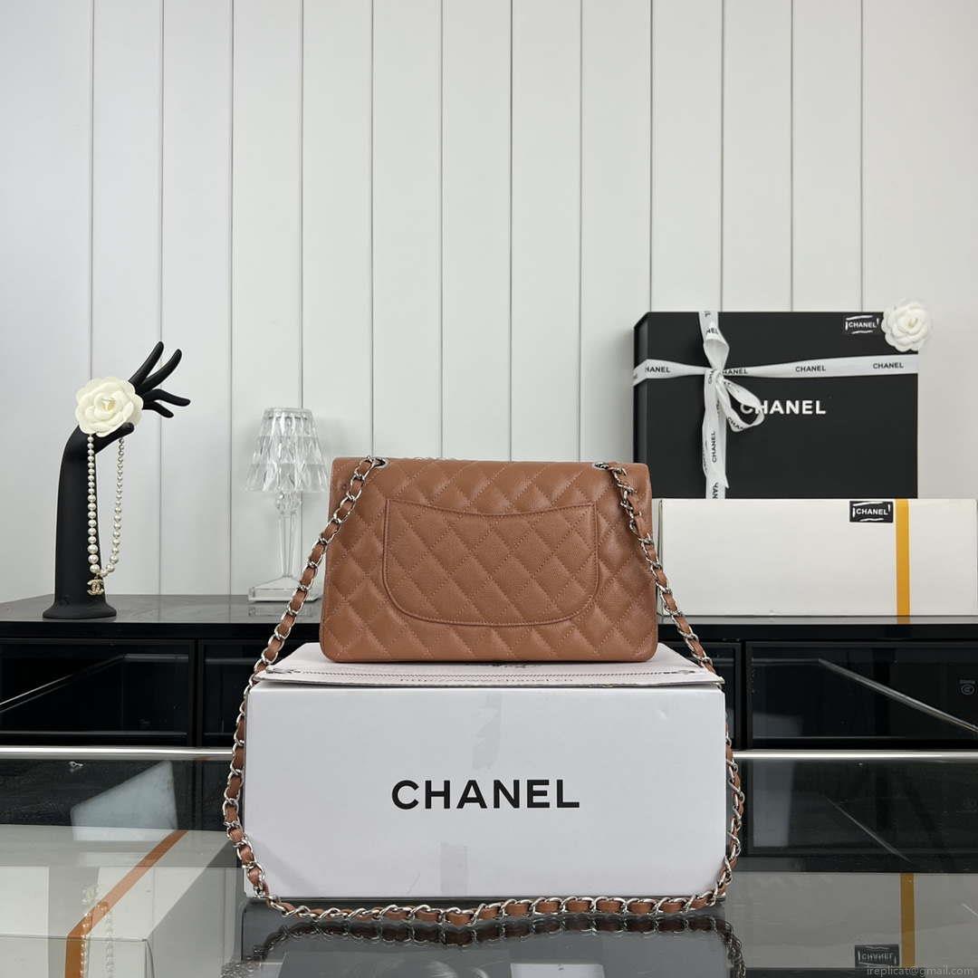 Chanel A01112 Flap Classic 11.12 Handbag Grained Calfskin & Silver-Tone Metal Brown