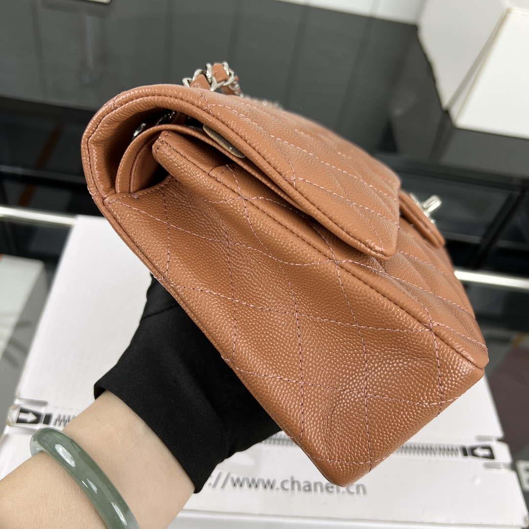 Chanel A01112 Flap Classic 11.12 Handbag Grained Calfskin & Silver-Tone Metal Brown