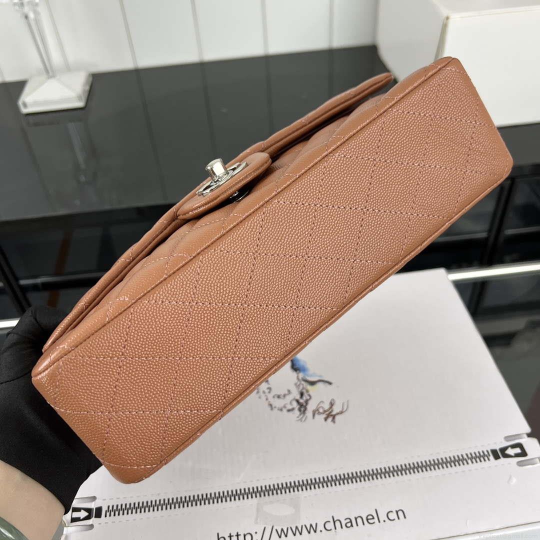 Chanel A01112 Flap Classic 11.12 Handbag Grained Calfskin & Silver-Tone Metal Brown