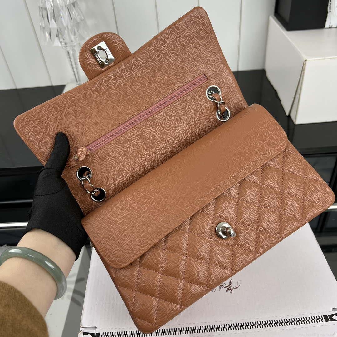 Chanel A01112 Flap Classic 11.12 Handbag Grained Calfskin & Silver-Tone Metal Brown