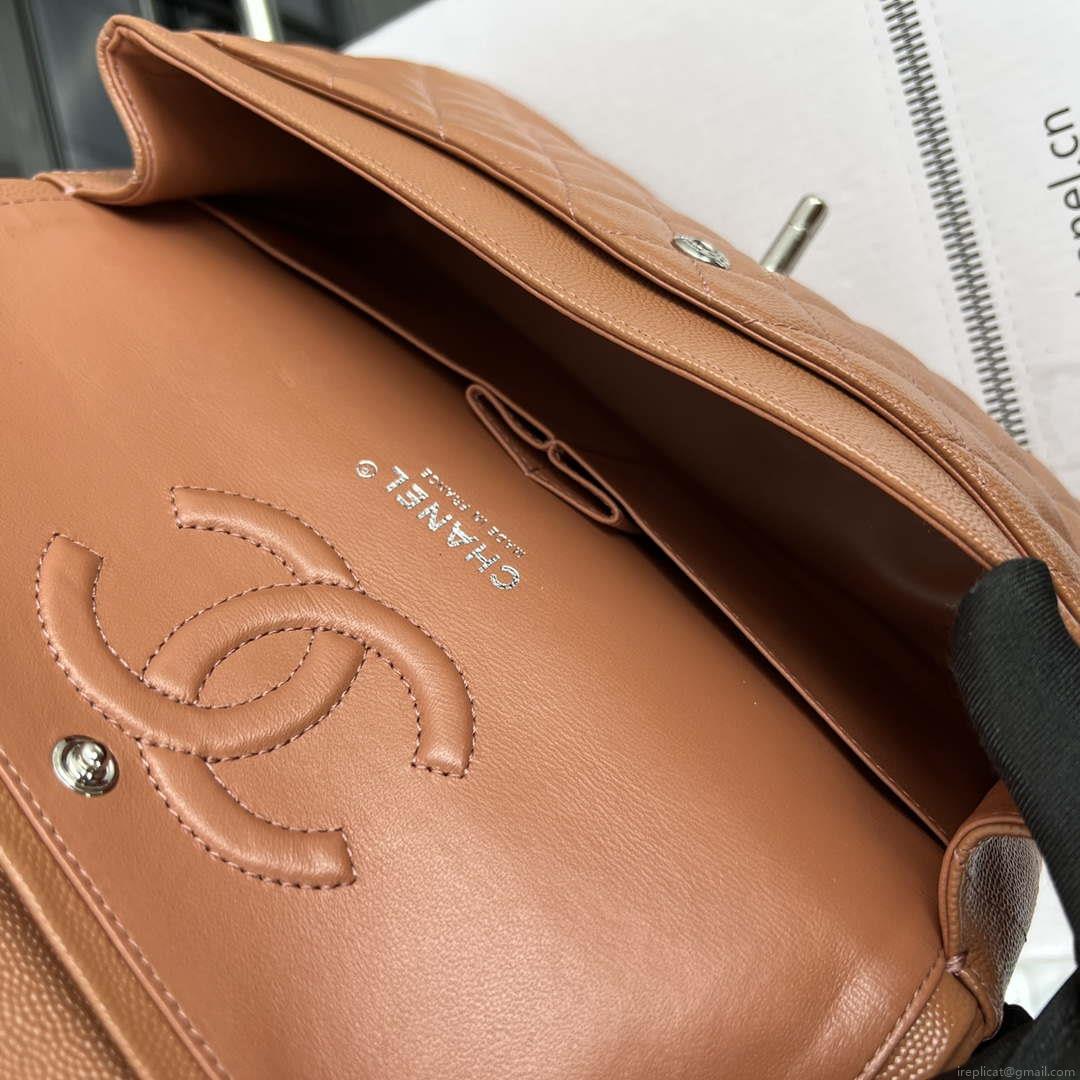 Chanel A01112 Flap Classic 11.12 Handbag Grained Calfskin & Silver-Tone Metal Brown